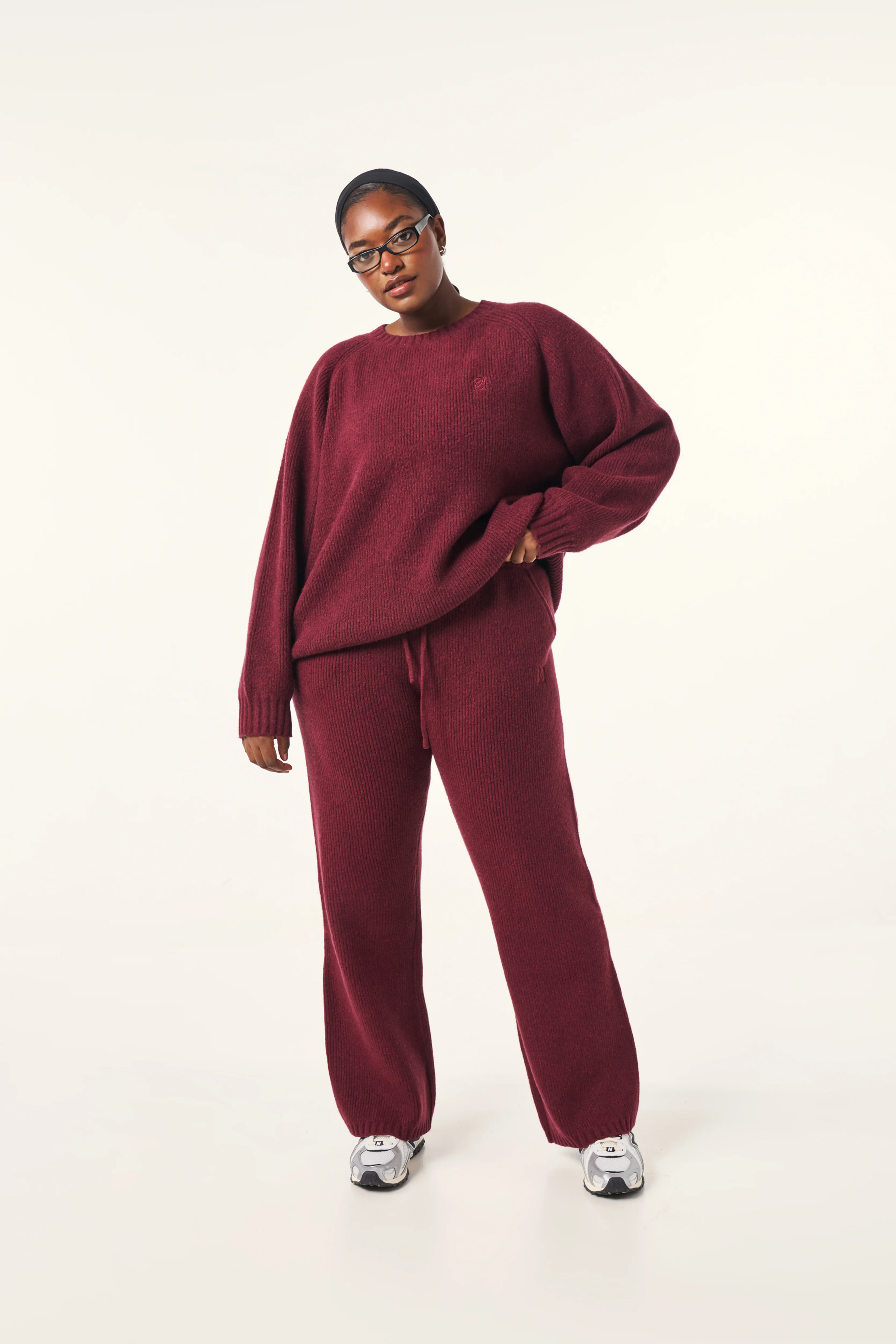 Wide Leg Premium Knitted Trousers - Dark Cherry - Image 6