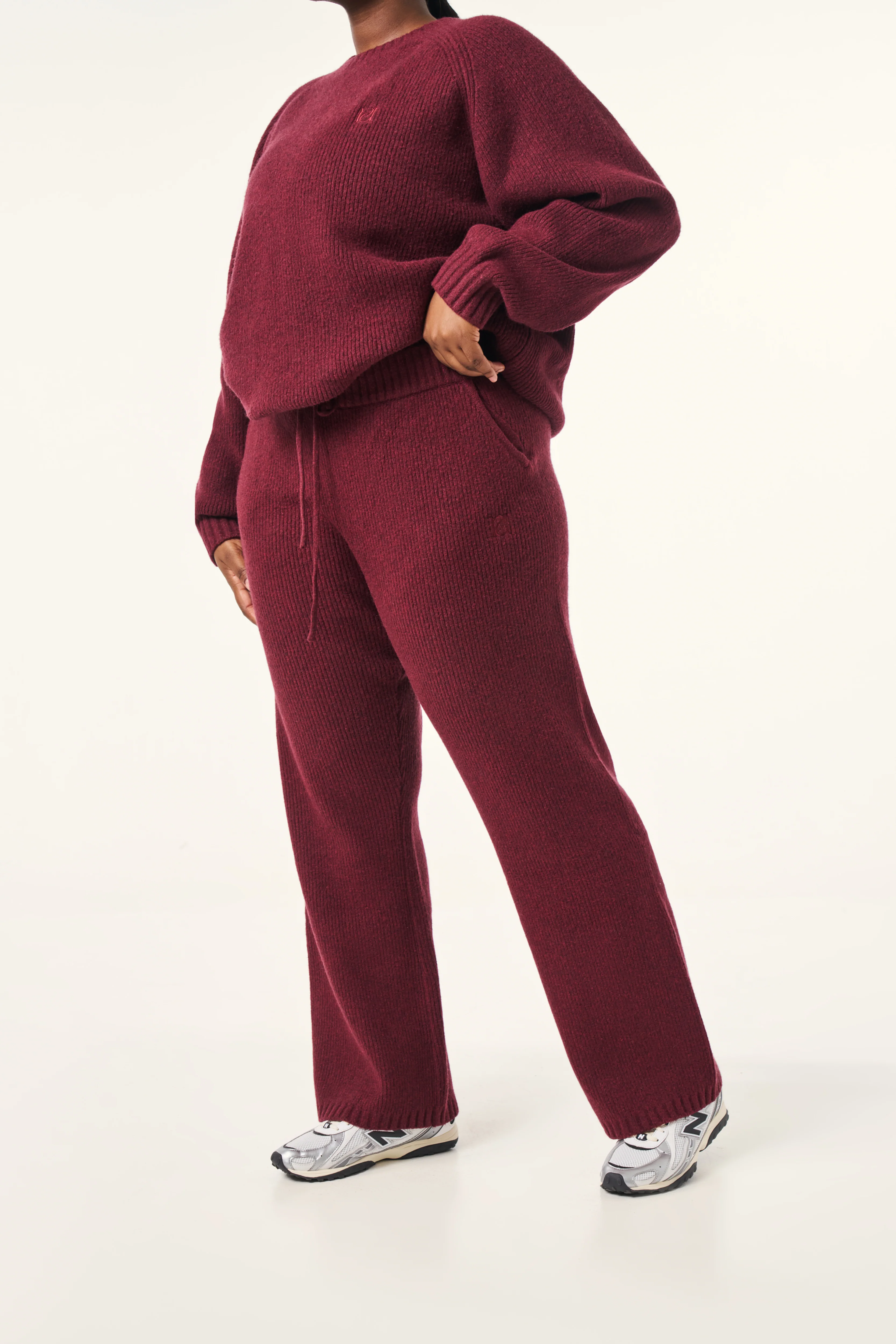 Wide Leg Premium Knitted Trousers - Dark Cherry - Image 7