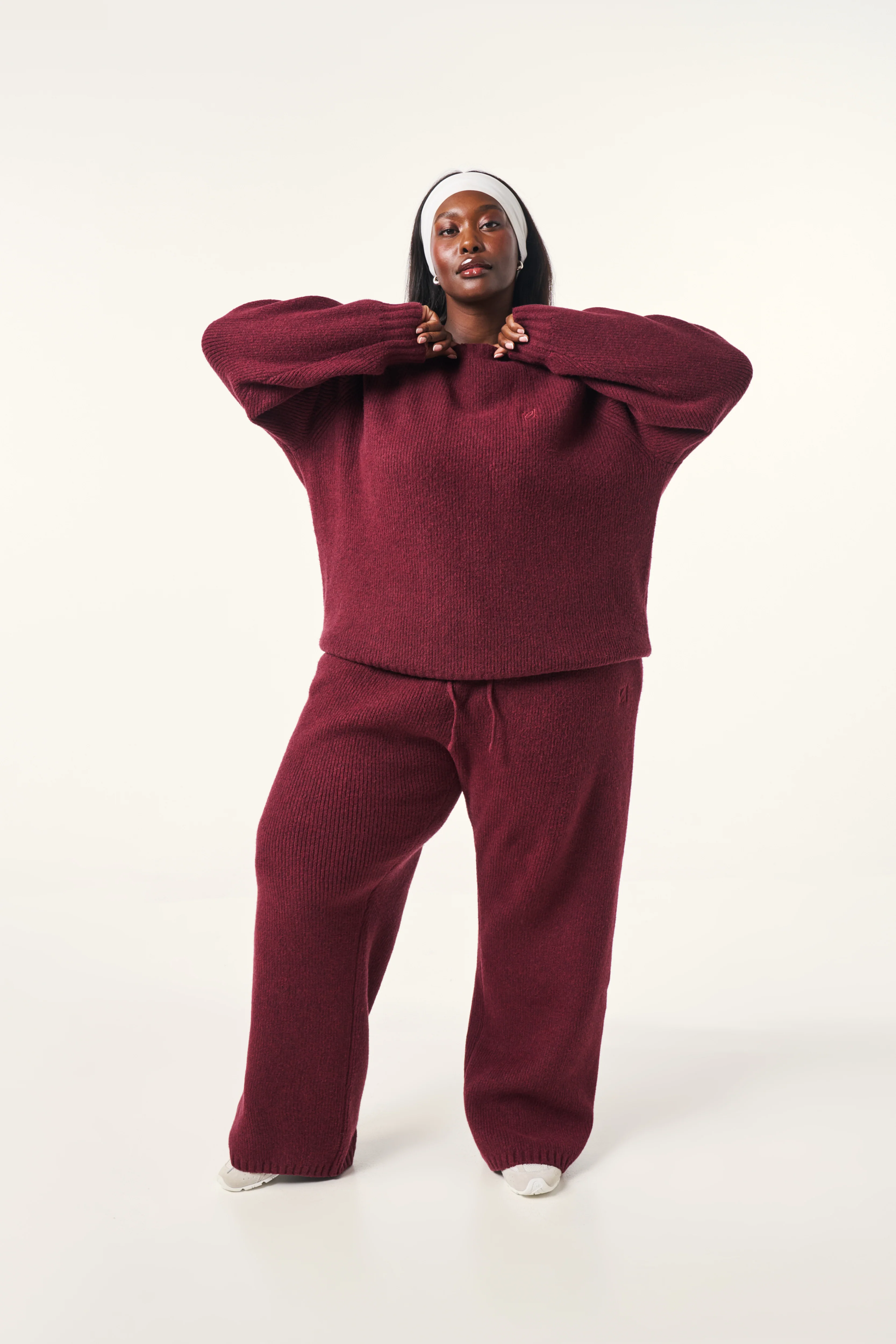 Wide Leg Premium Knitted Trousers - Dark Cherry - Image 9