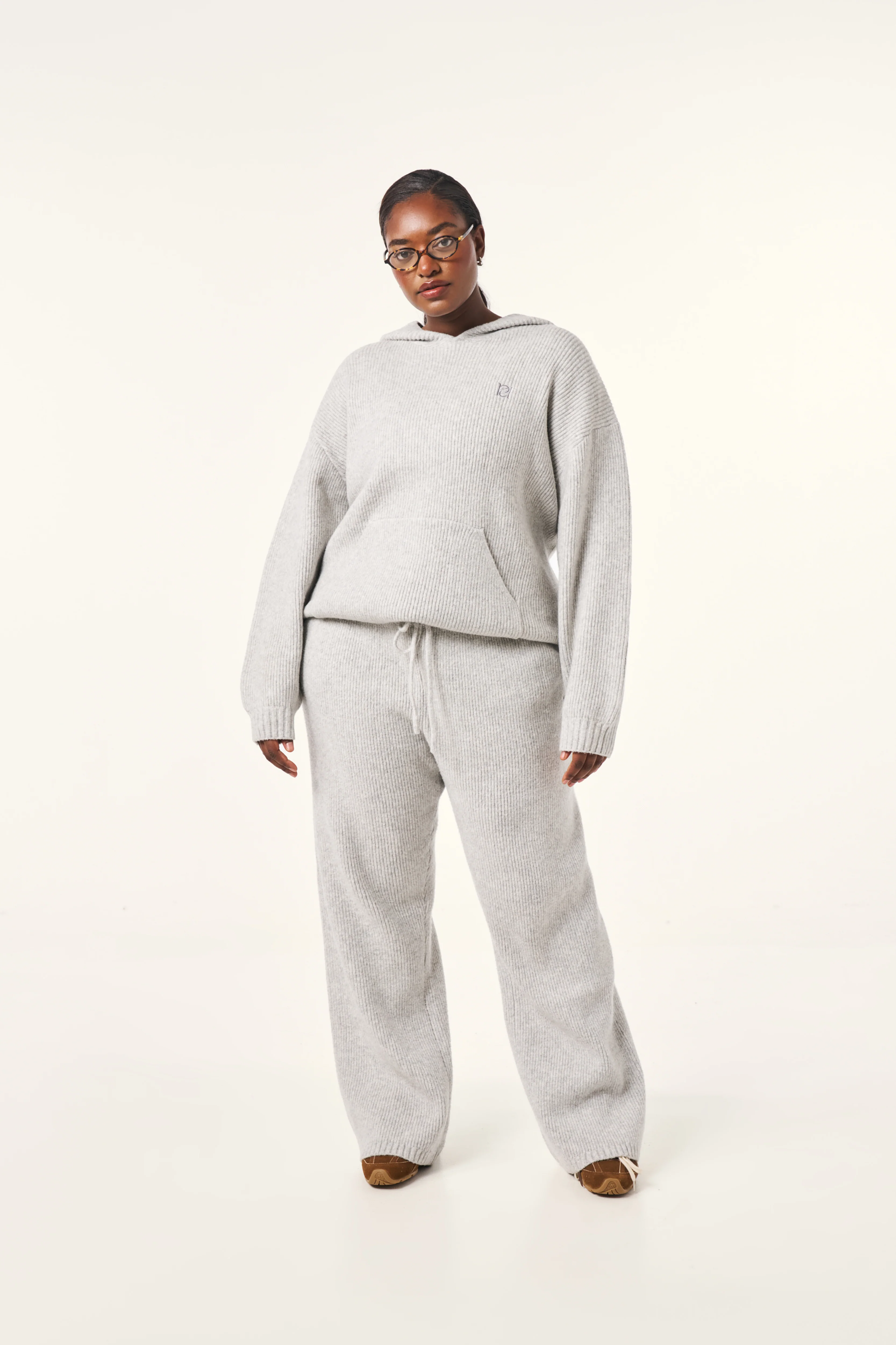 Wide Leg Premium Knitted Trousers - Grey Marl - Image 4