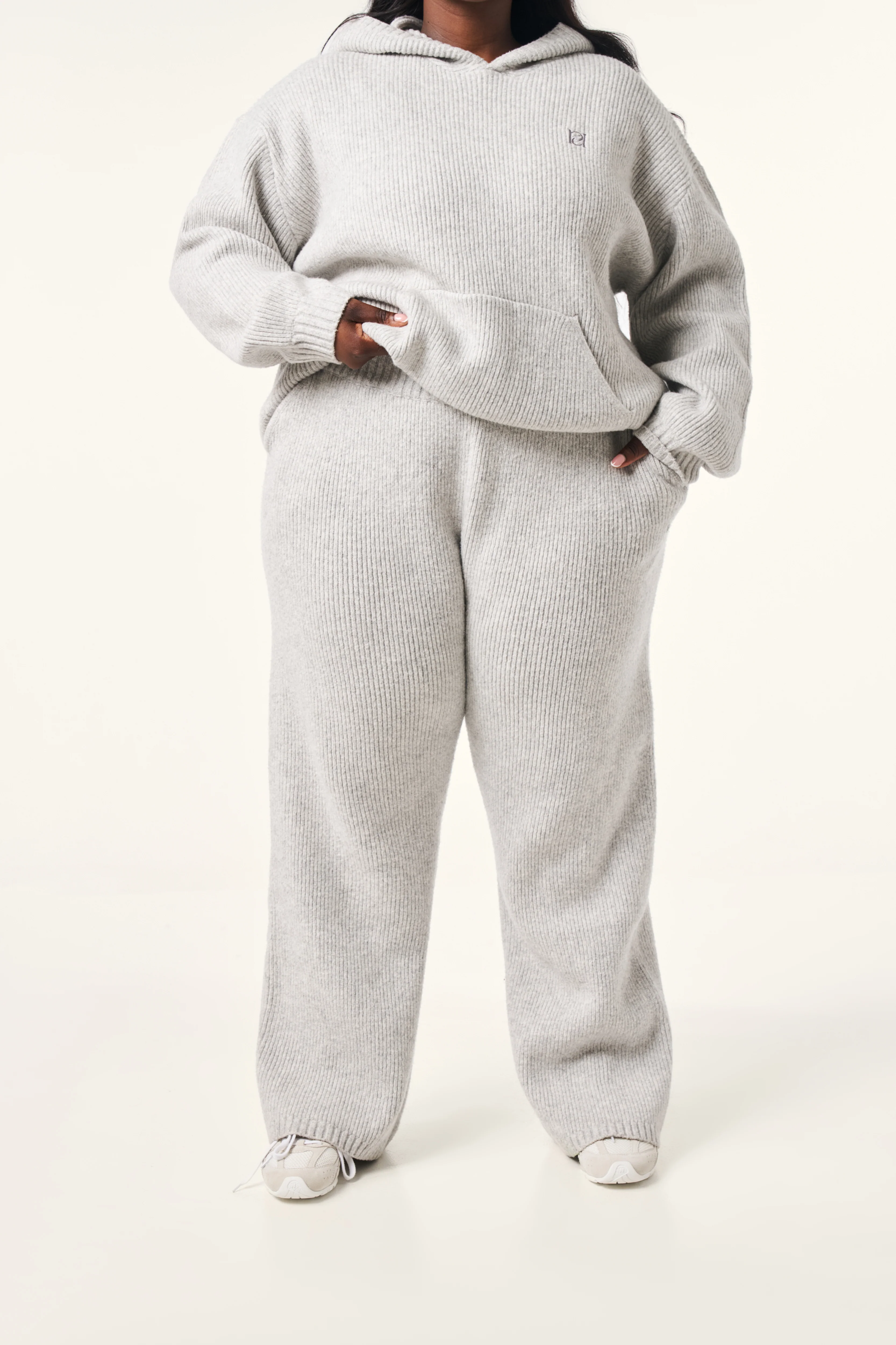 Wide Leg Premium Knitted Trousers - Grey Marl - Image 7