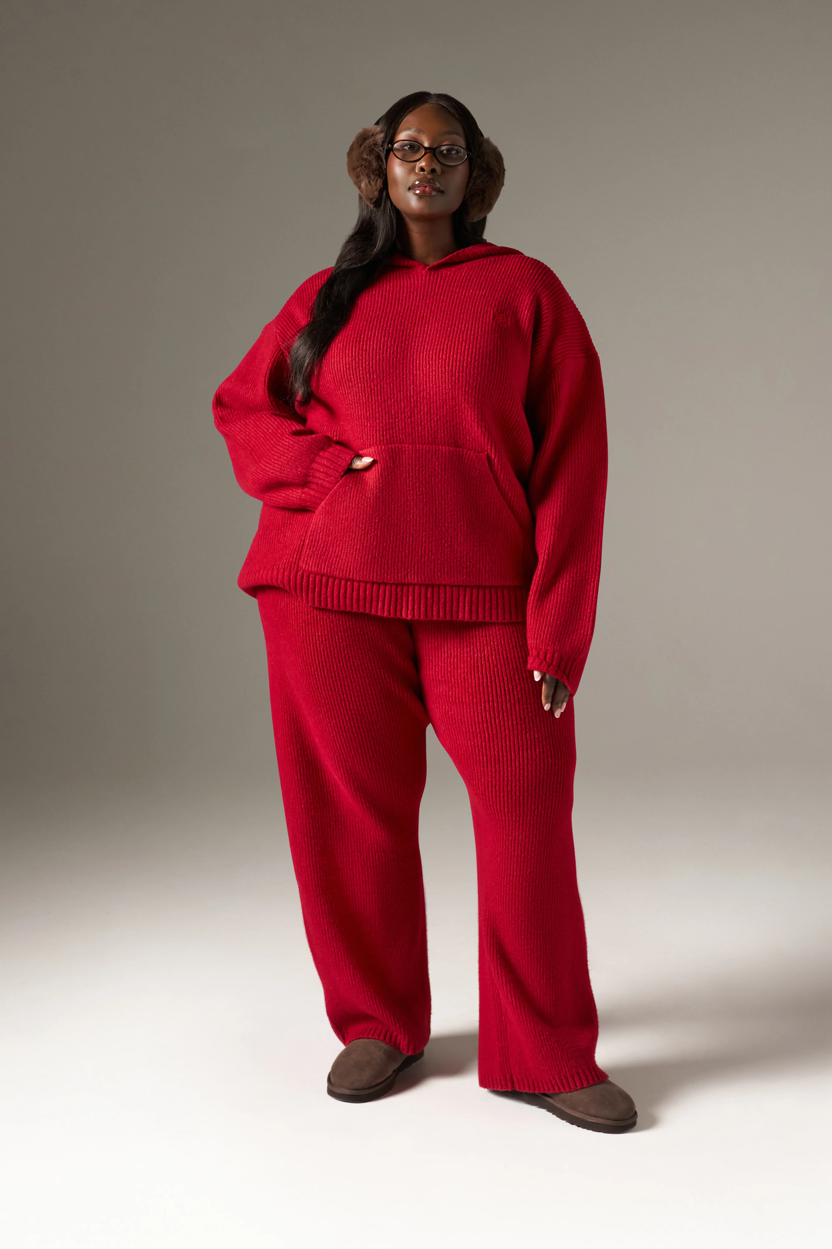Wide Leg Premium Knitted Trousers - Ruby Red - Image 3