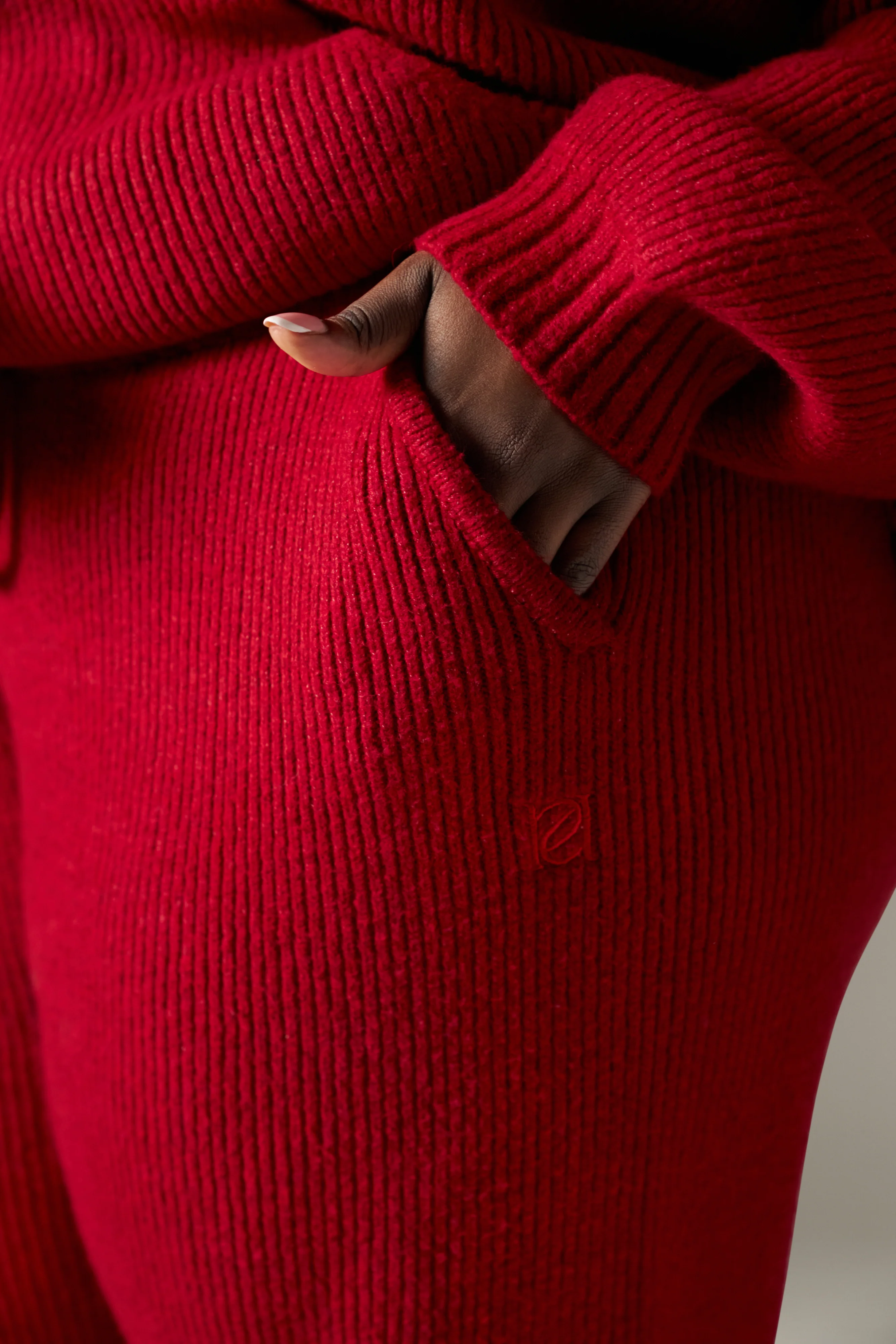 Wide Leg Premium Knitted Trousers - Ruby Red - Image 5