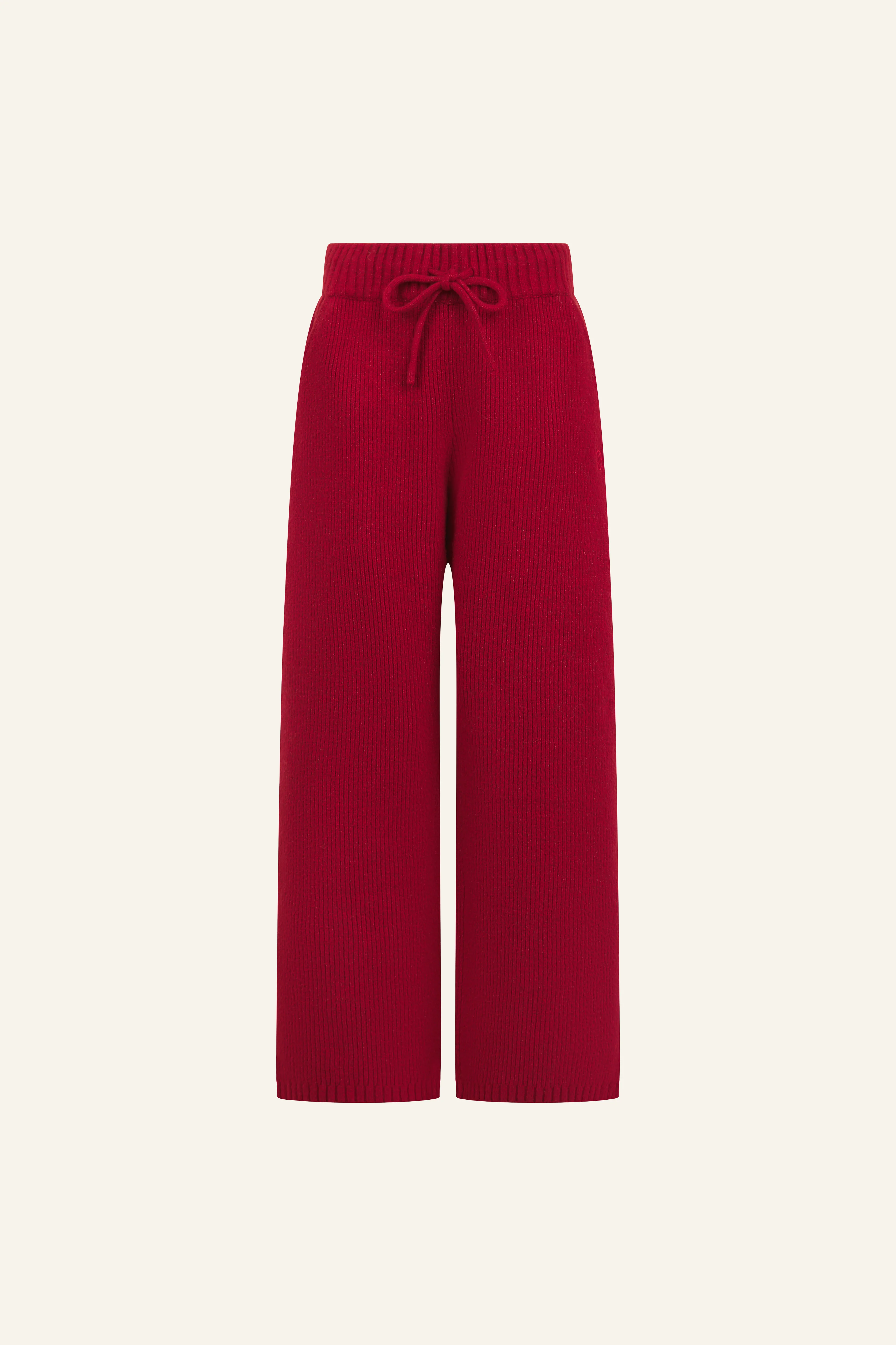 Wide Leg Premium Knitted Trousers - Ruby Red - Image 6