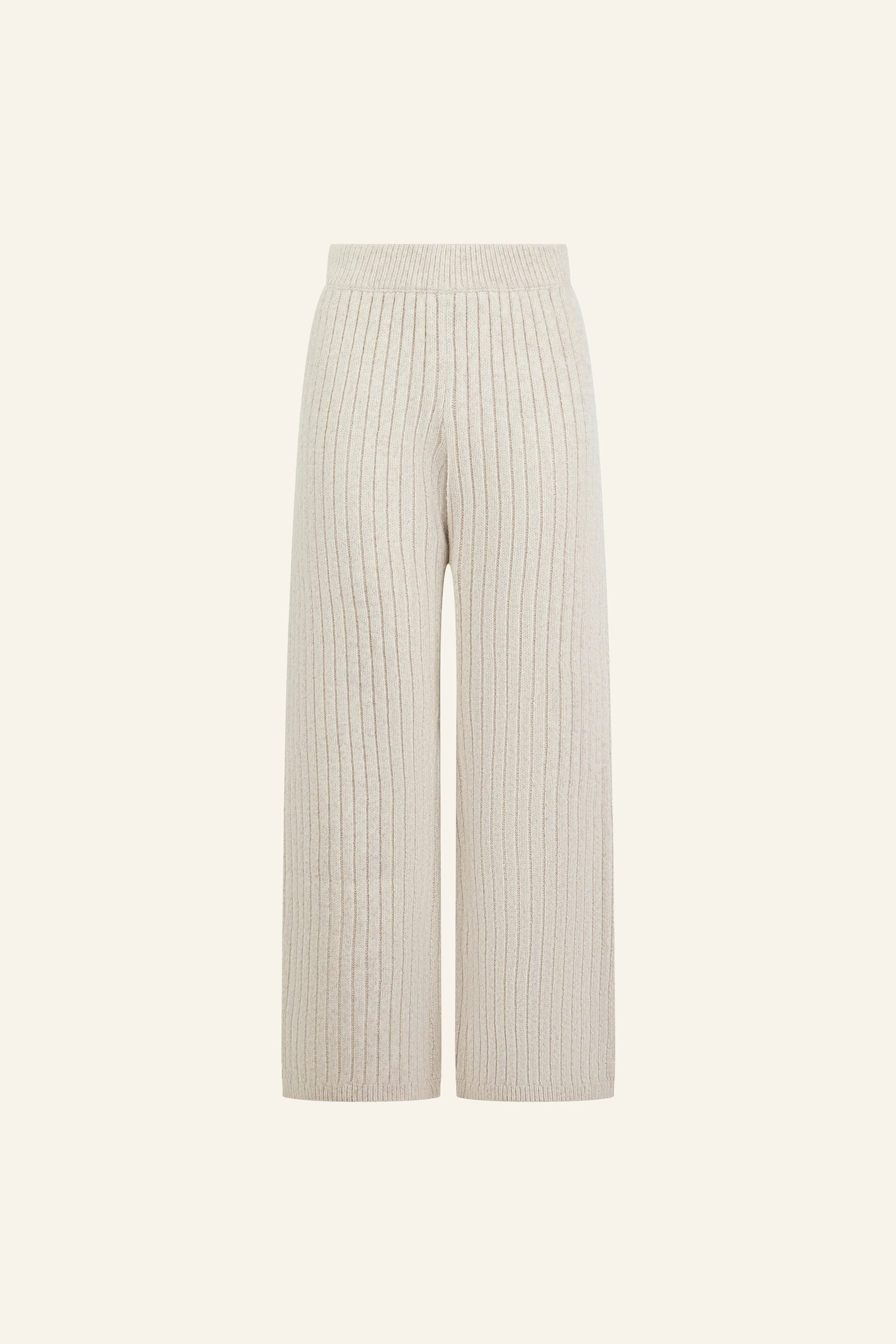 Wide Rib High Waist Knitted Trousers - Oatmeal - Image 5