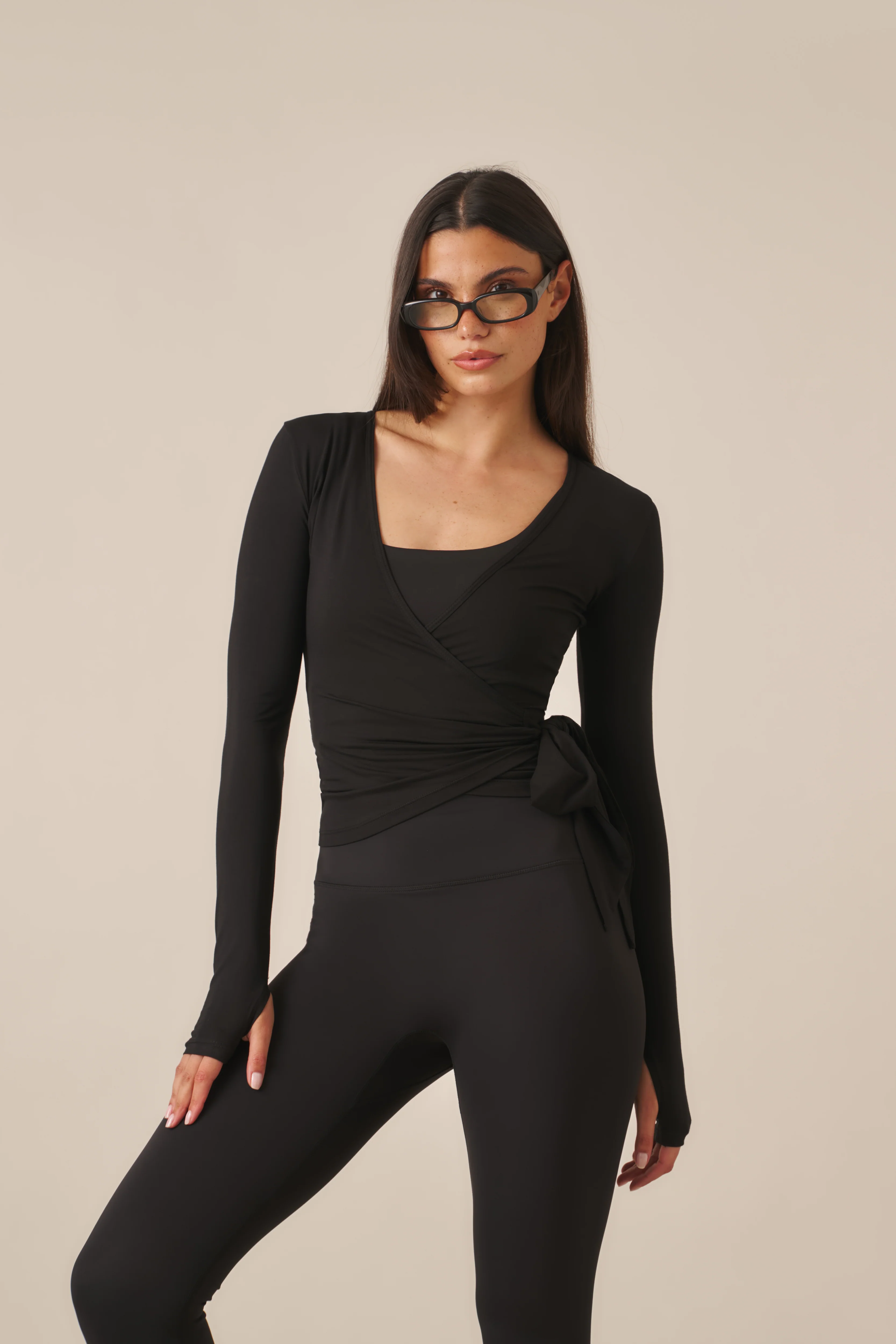 Ballet Wrap Long Sleeve Top - Core Black - Image 5