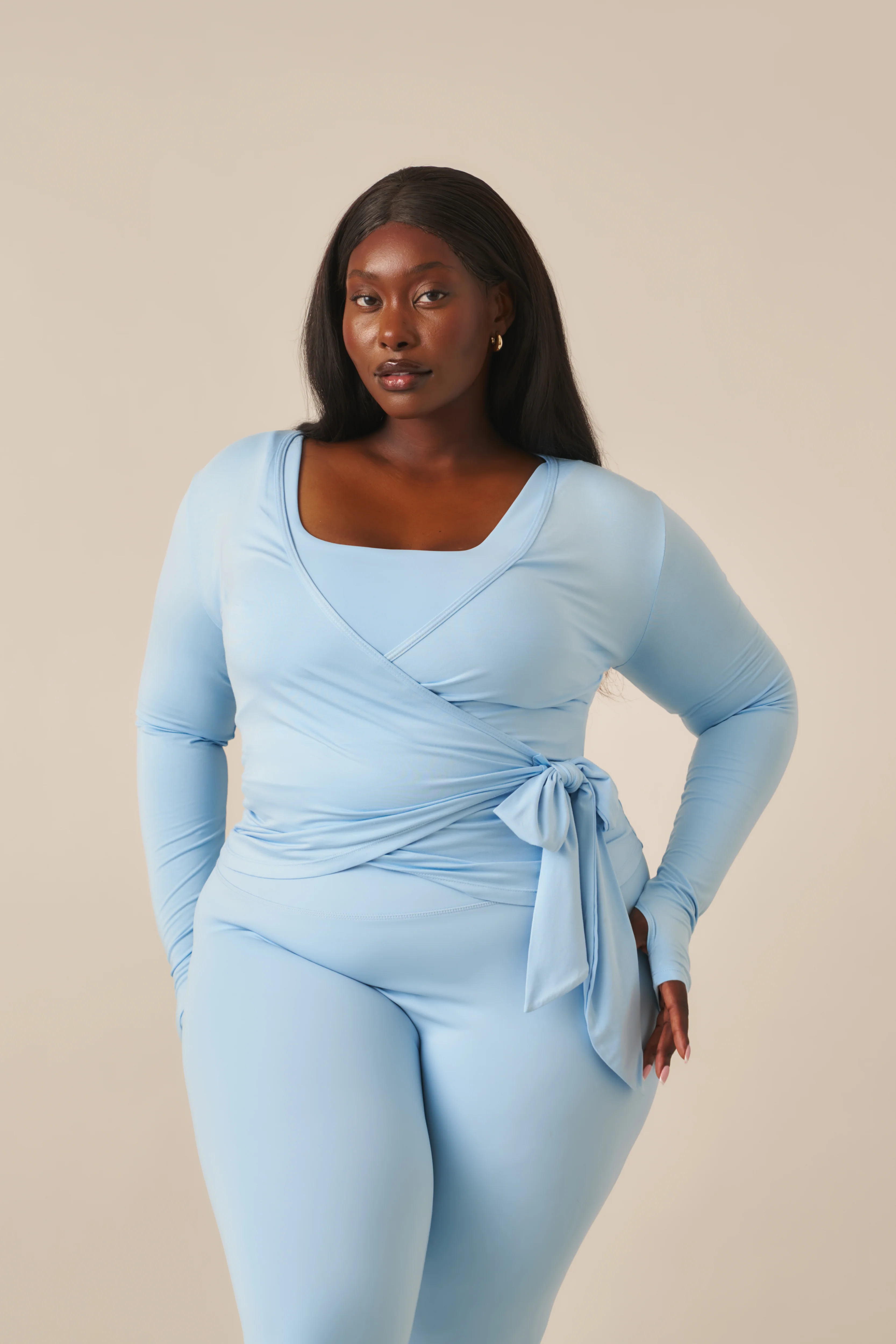 Ballet Wrap Long Sleeve Top - Powder Blue - Image 10