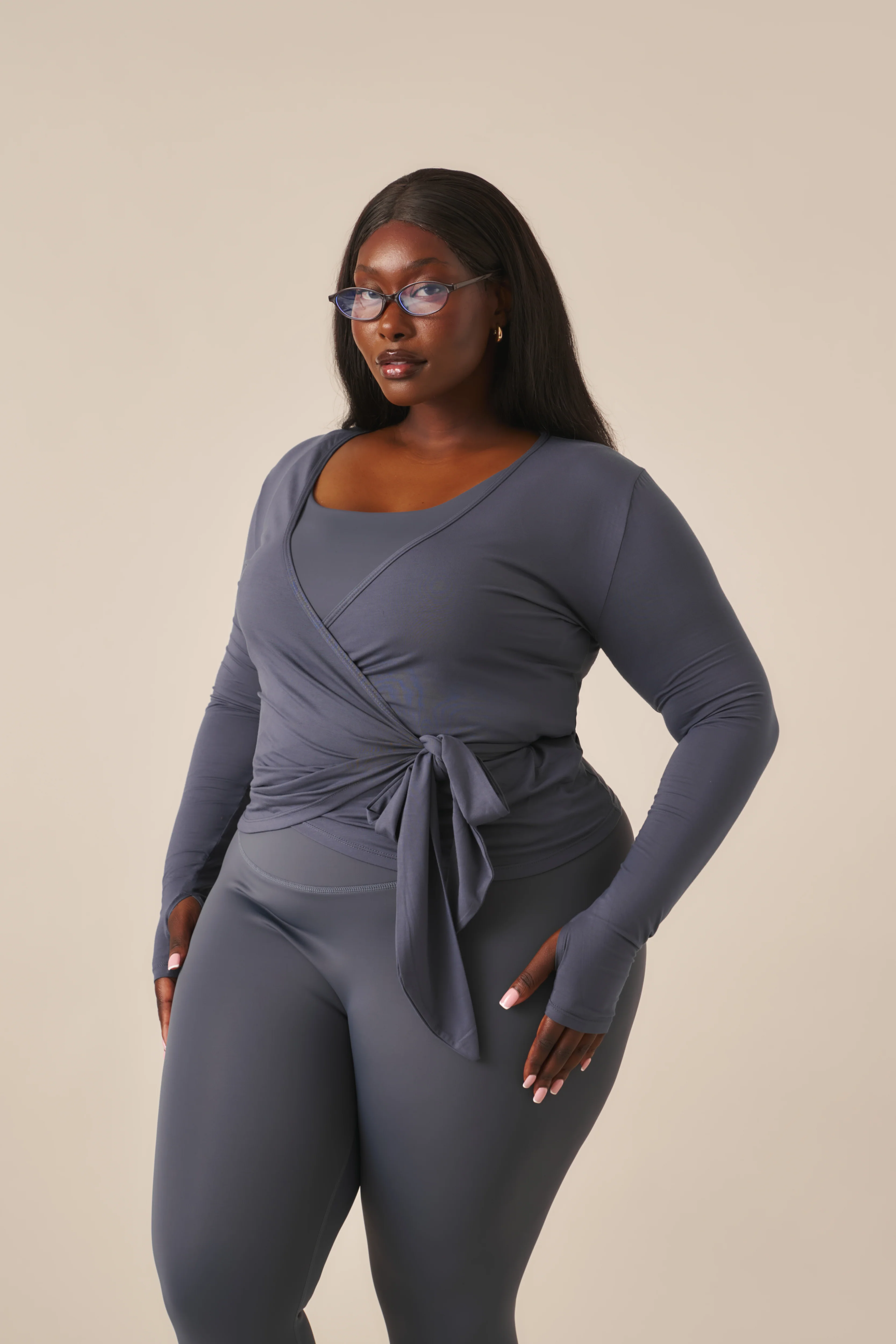 Ballet Wrap Long Sleeve Top - Slate Blue - Image 10