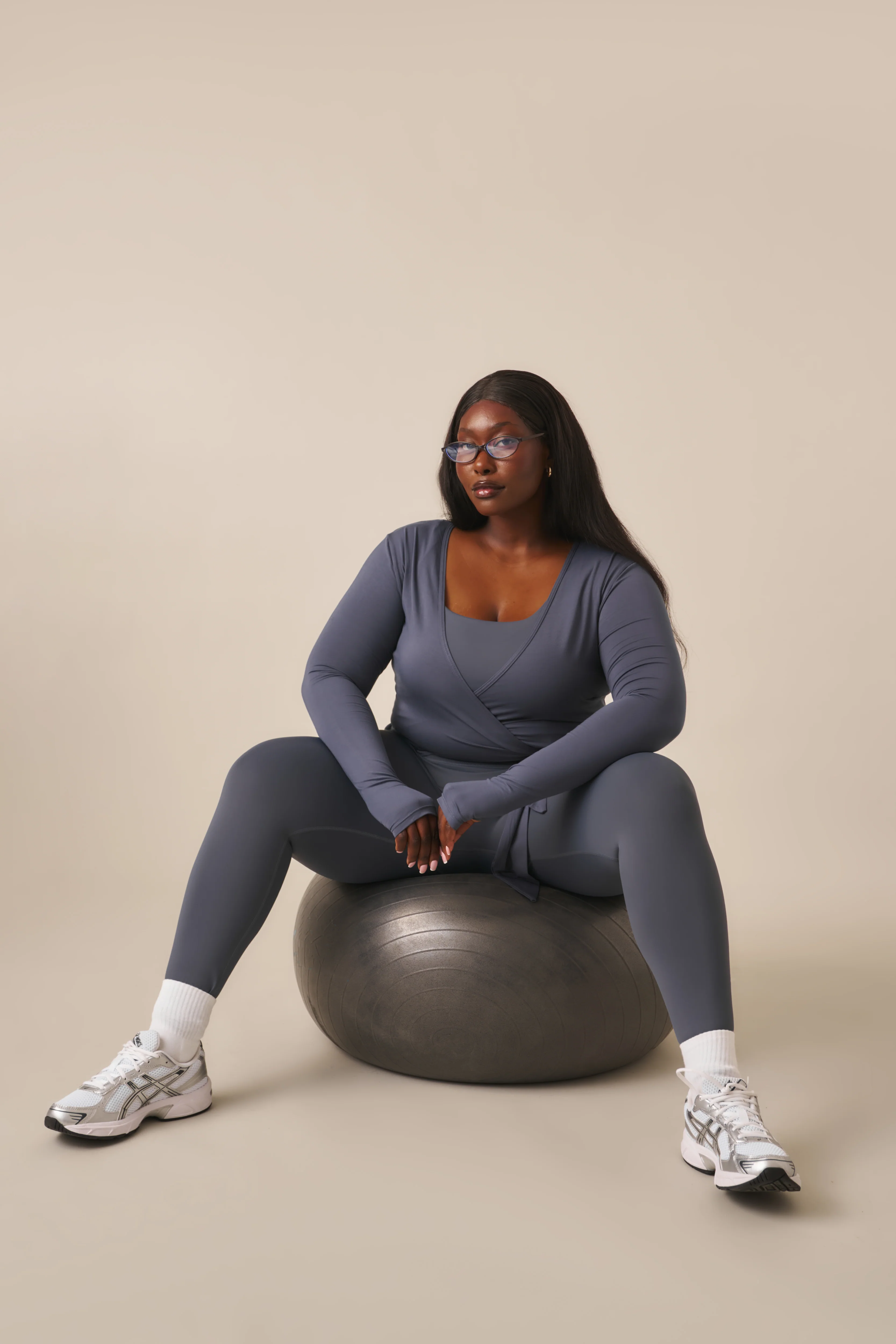 Ballet Wrap Long Sleeve Top - Slate Blue - Image 11