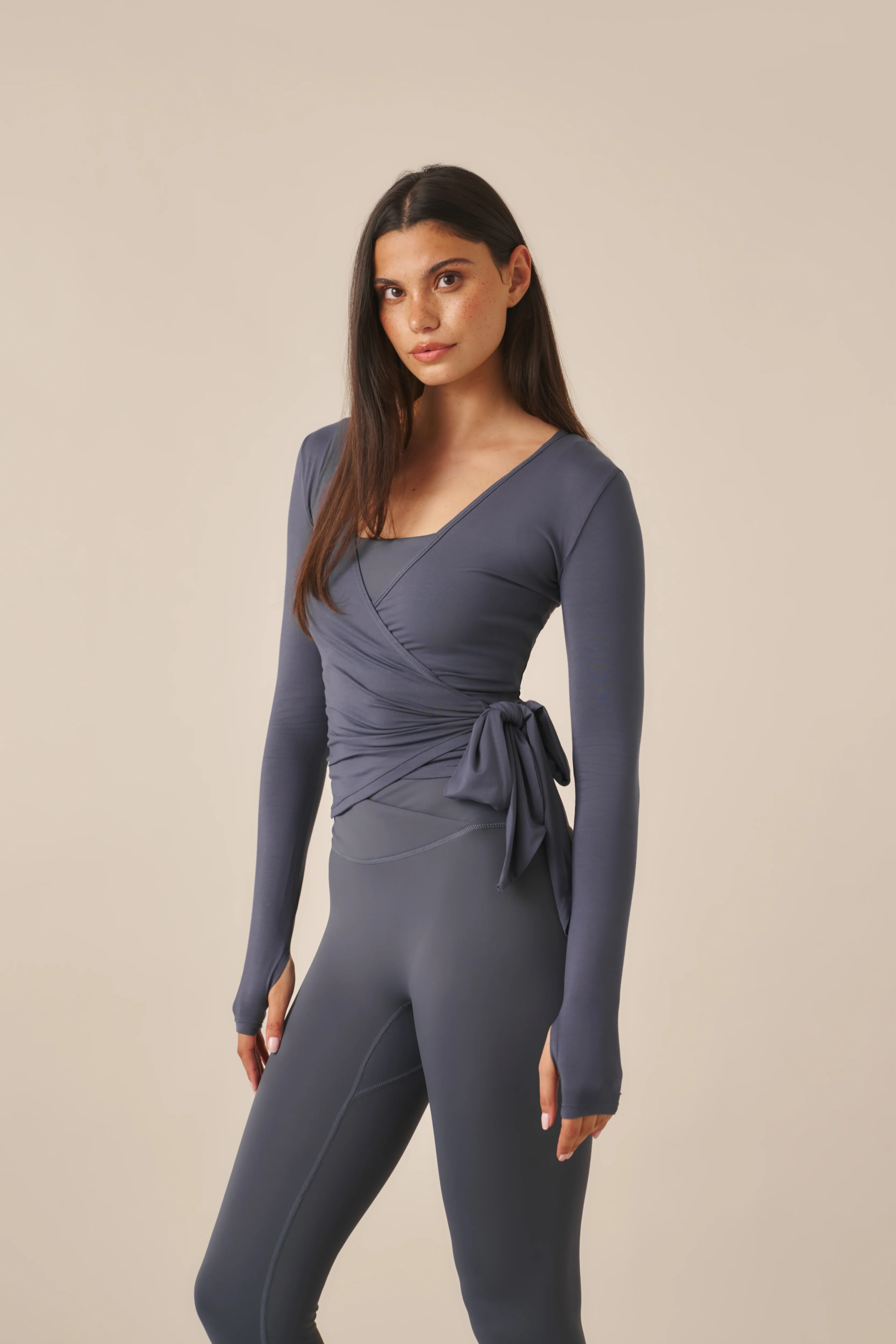 Ballet Wrap Long Sleeve Top - Slate Blue - Image 3