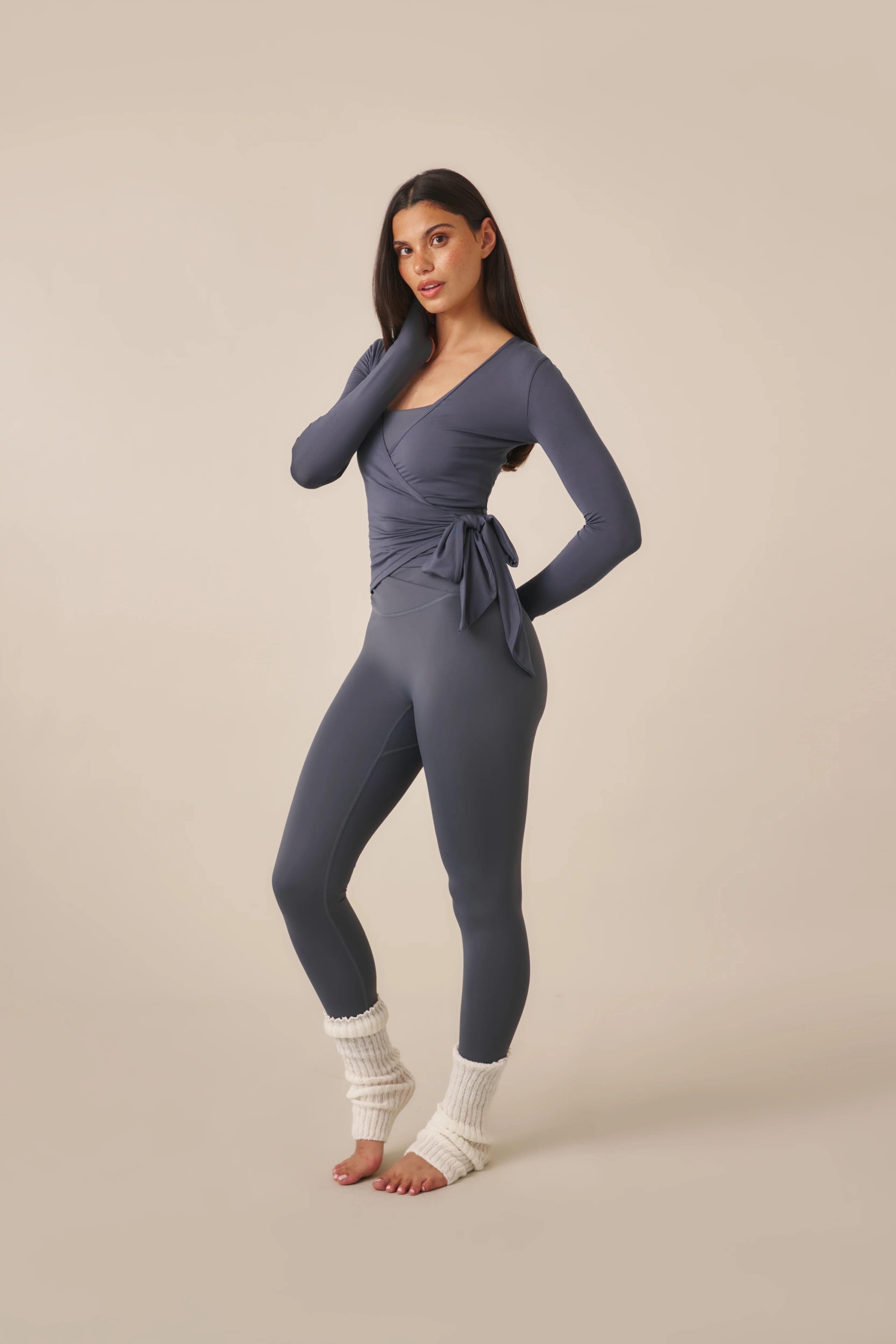 Ballet Wrap Long Sleeve Top - Slate Blue - Image 6