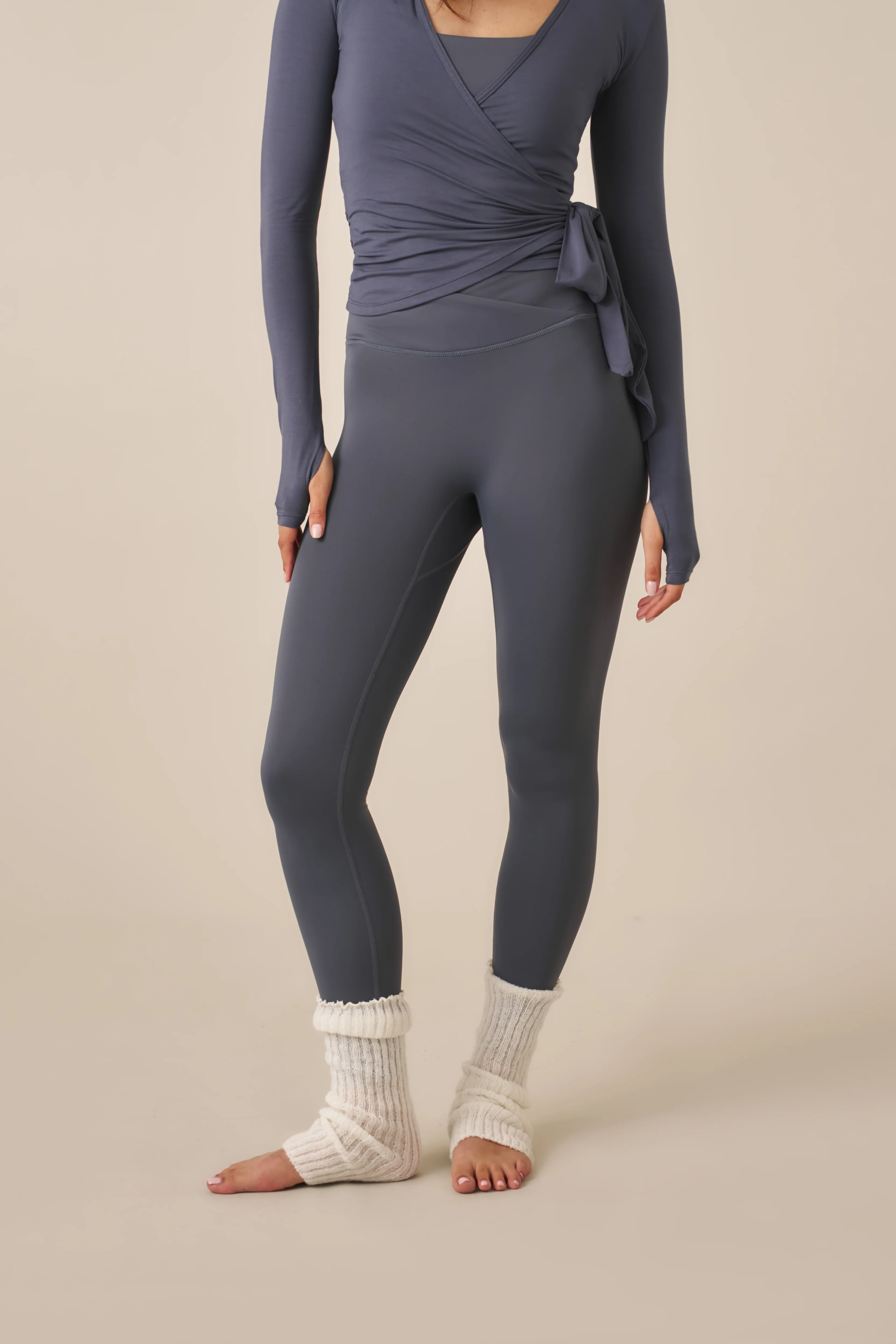 Smoothform Wrap Waistband High Waist Leggings - Slate Blue - Image 4