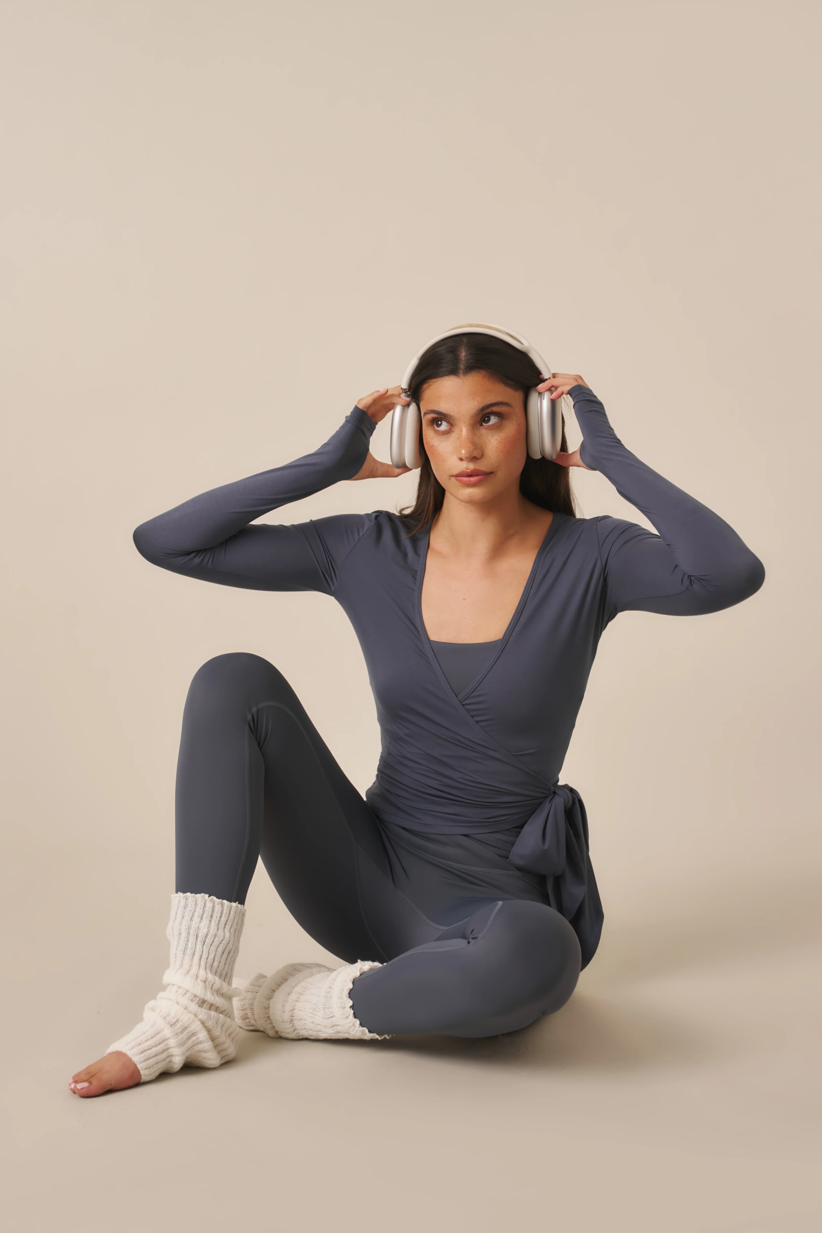 Smoothform Wrap Waistband High Waist Leggings - Slate Blue - Image 6
